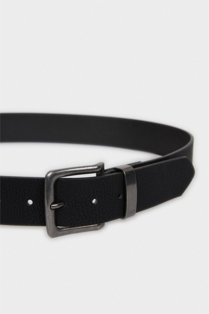 Erkek Siyah Erkek Dikdörtgen Toka Suni Deri Günlük Kemer