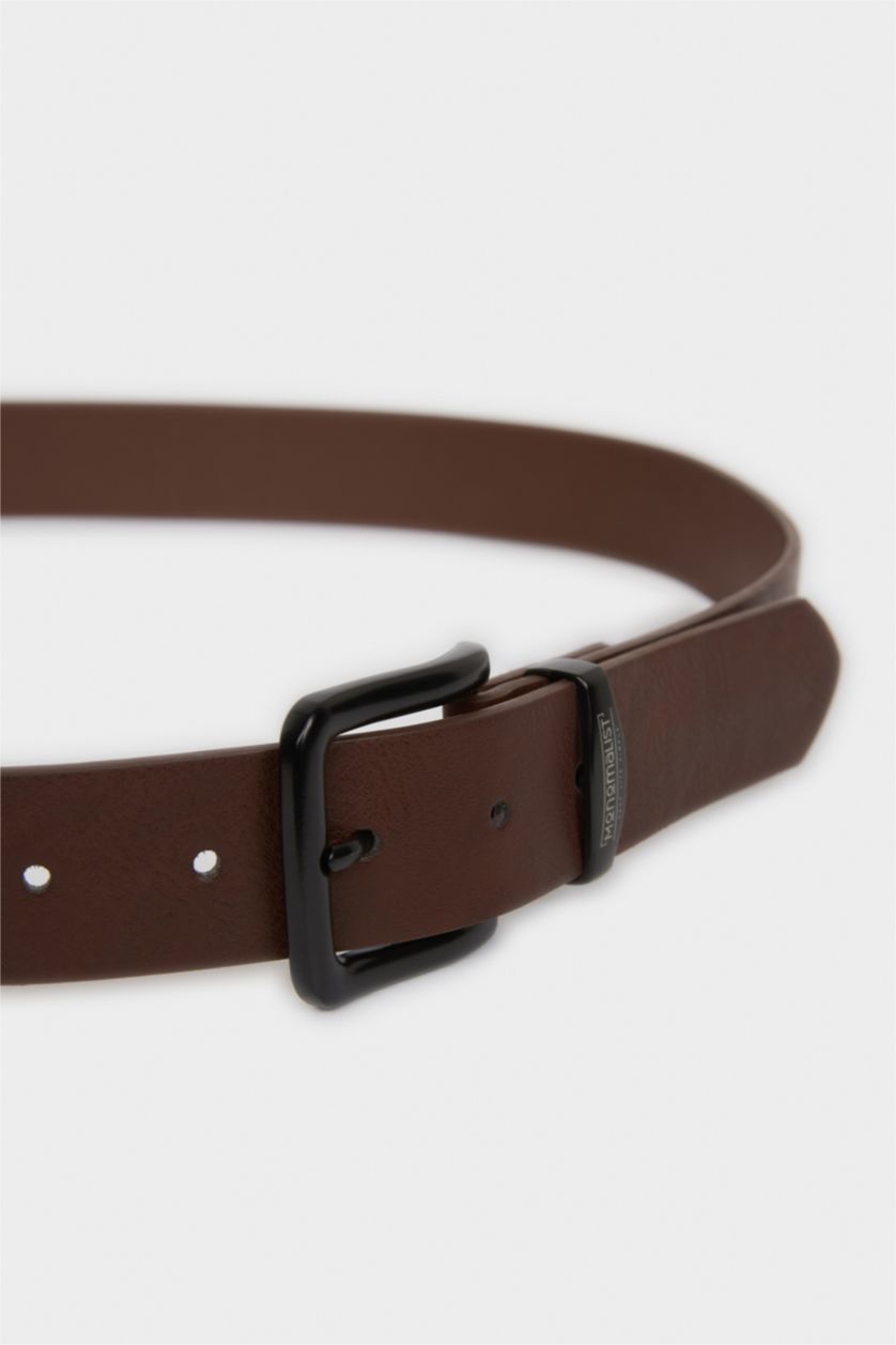 Erkek Koyu Kahve Erkek Dikdörtgen Toka Suni Deri Günlük Kemer