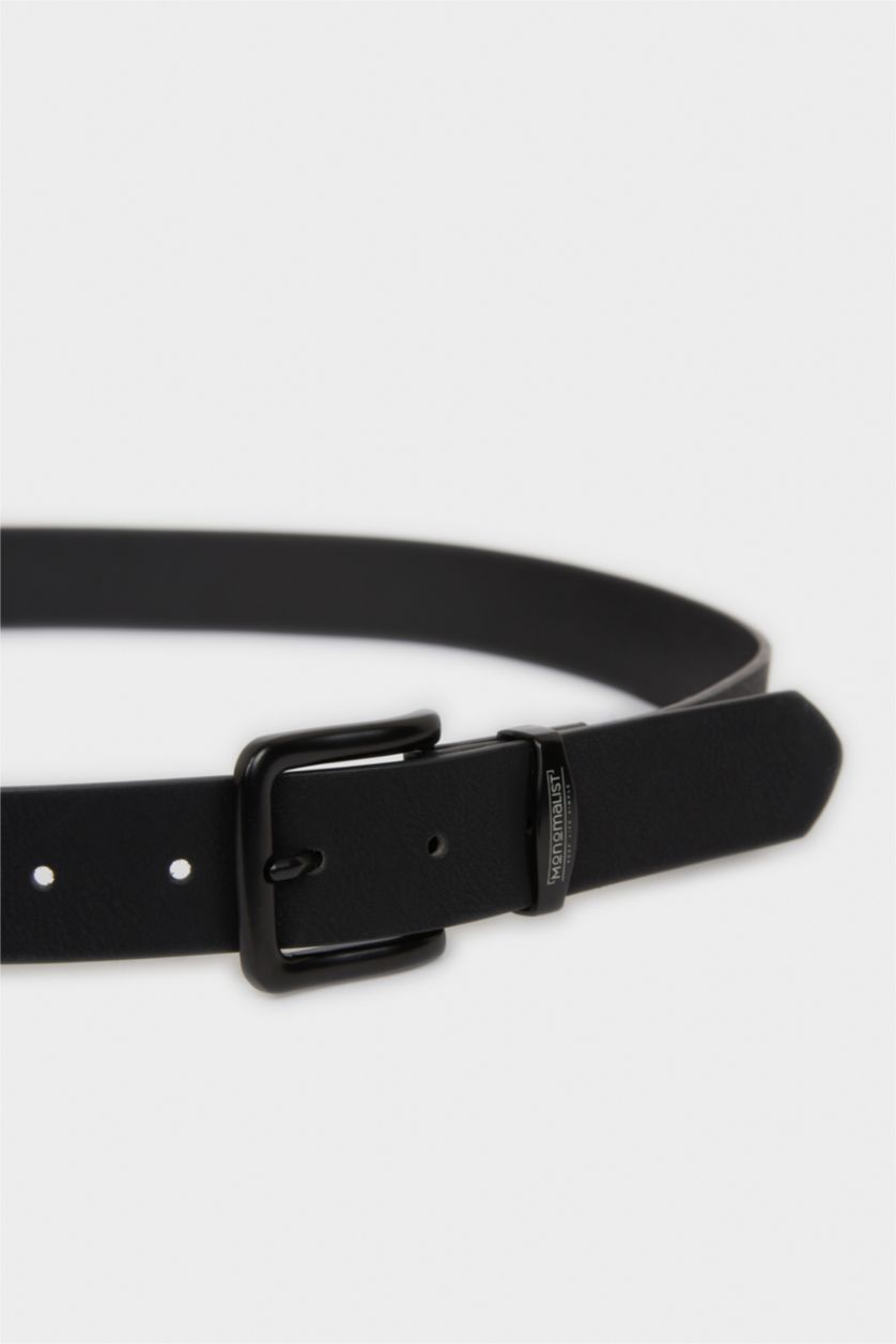 Men Black Man Rectangle Clasp Faux Leather