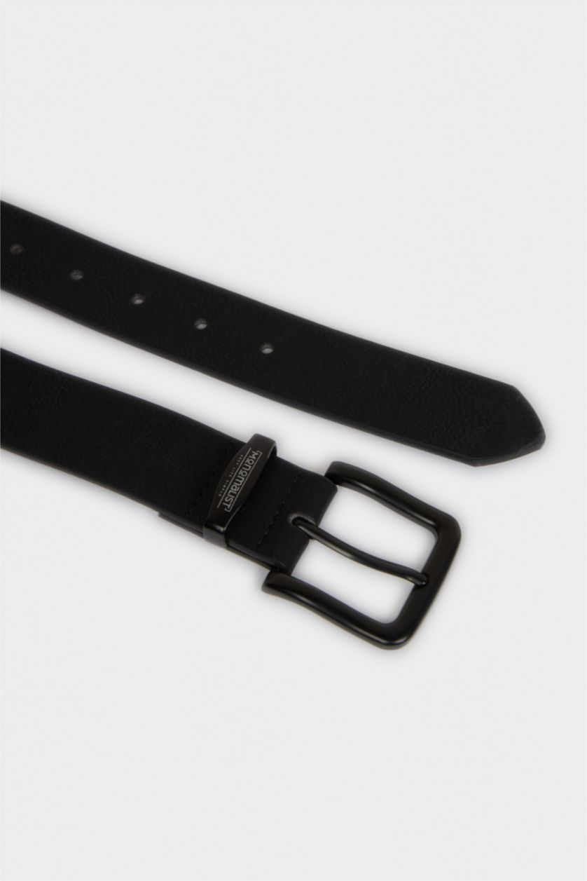 Men Black Man Rectangle Clasp Faux Leather