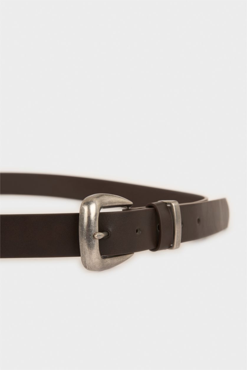 MAN Dark Brown Man Rectangle Clasp Faux Leather