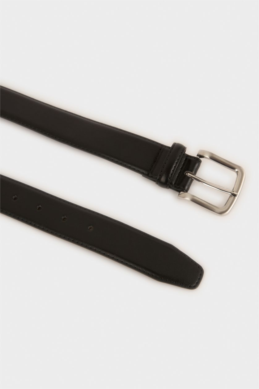 Erkek Siyah Erkek Dikdörtgen Toka Suni Deri Klasik Kemer