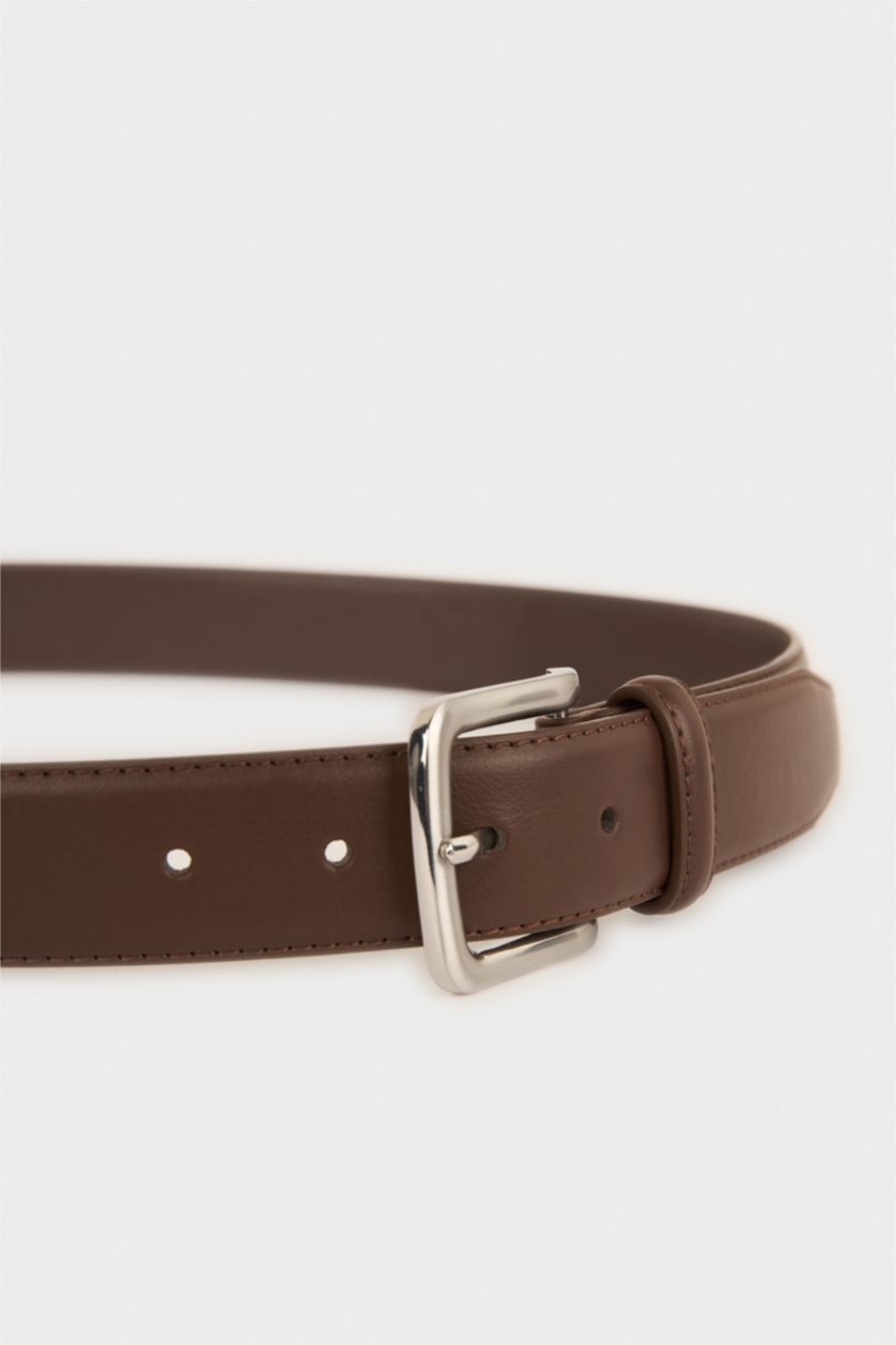 Men Tan Man Rectangle Clasp Faux Leather Classic Belt