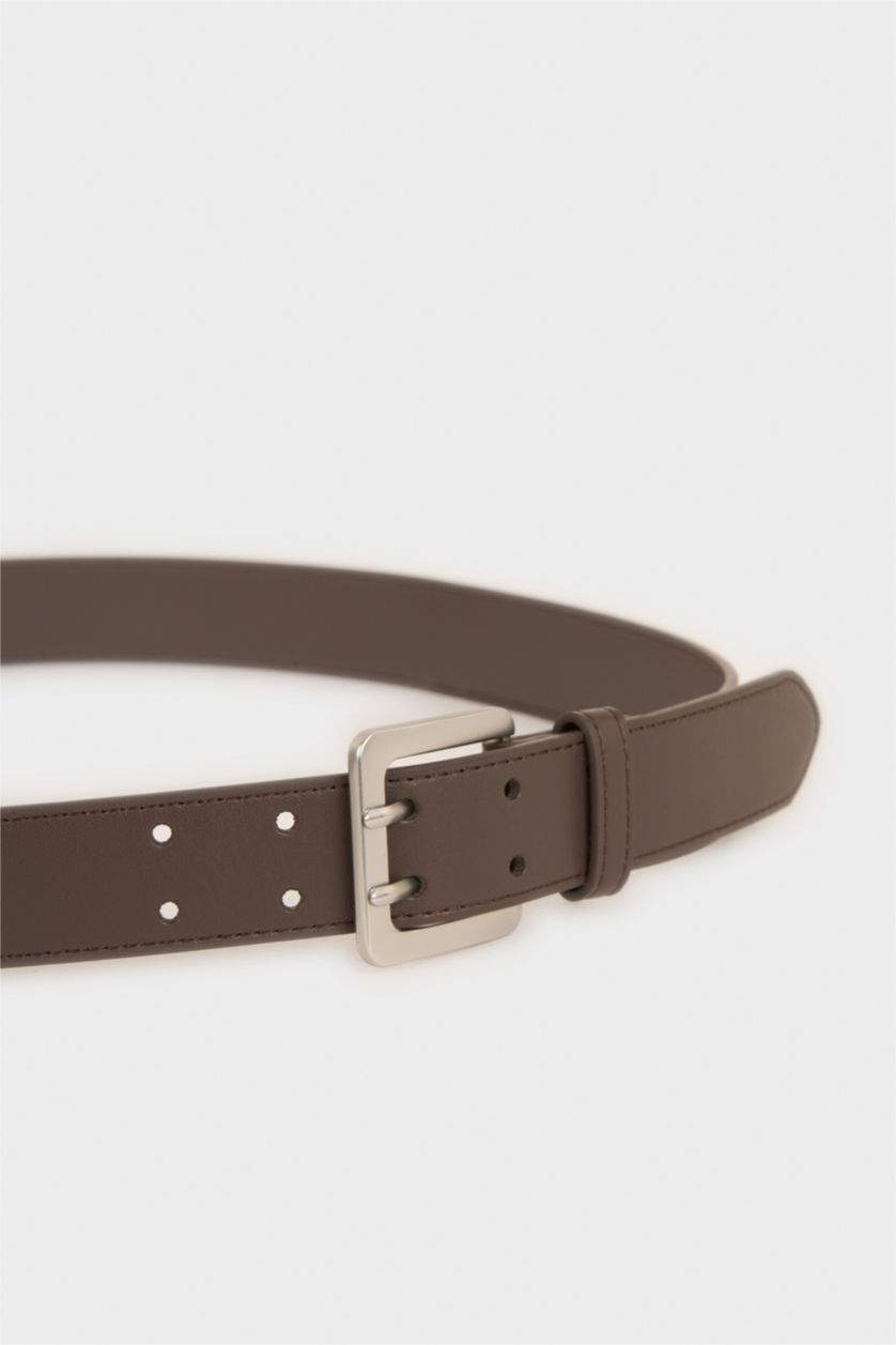 MAN Dark Brown Man Rectangle Clasp Faux Leather