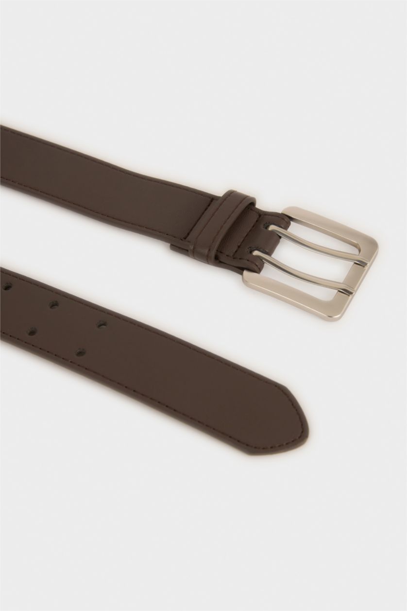 MAN Dark Brown Man Rectangle Clasp Faux Leather