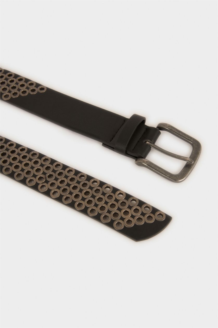 Erkek Siyah Erkek Dikdörtgen Toka Suni Deri Günlük Kemer