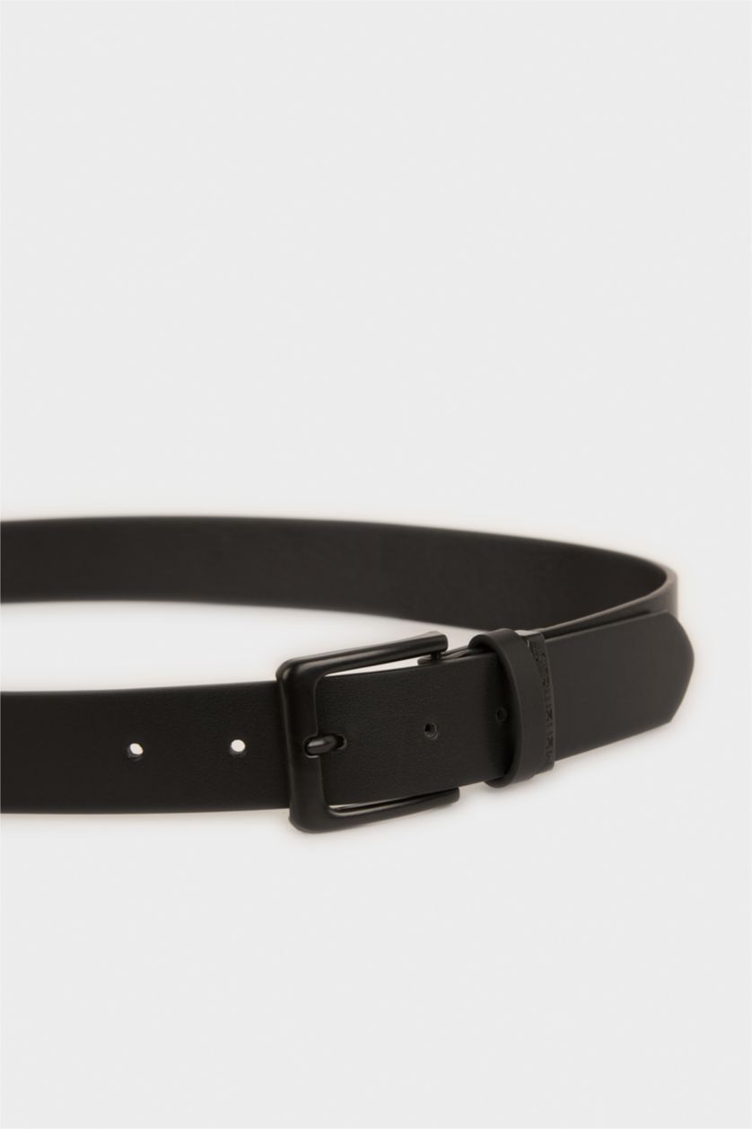 MAN Black Man Rectangle Clasp Faux Leather Classic Belt