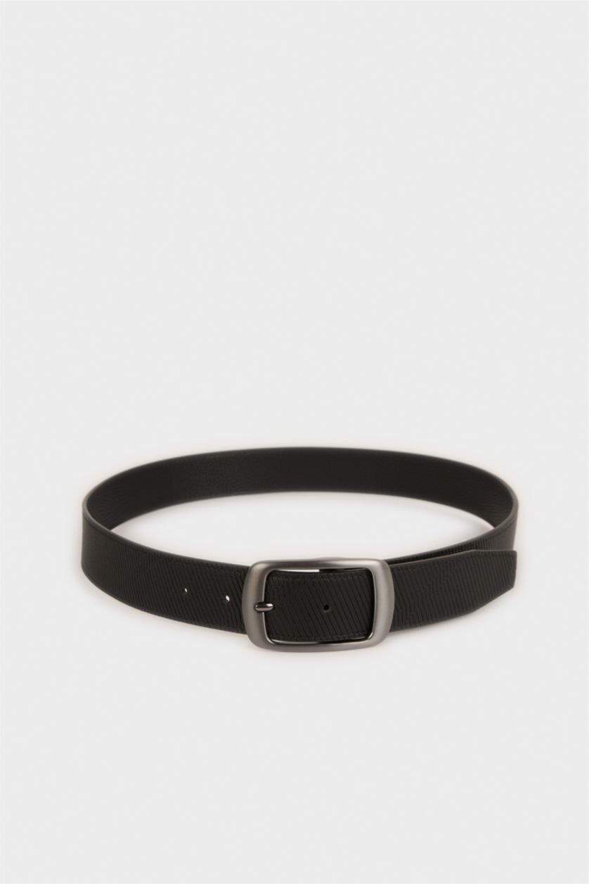 MAN Black Man Oval Buckle Faux Leather