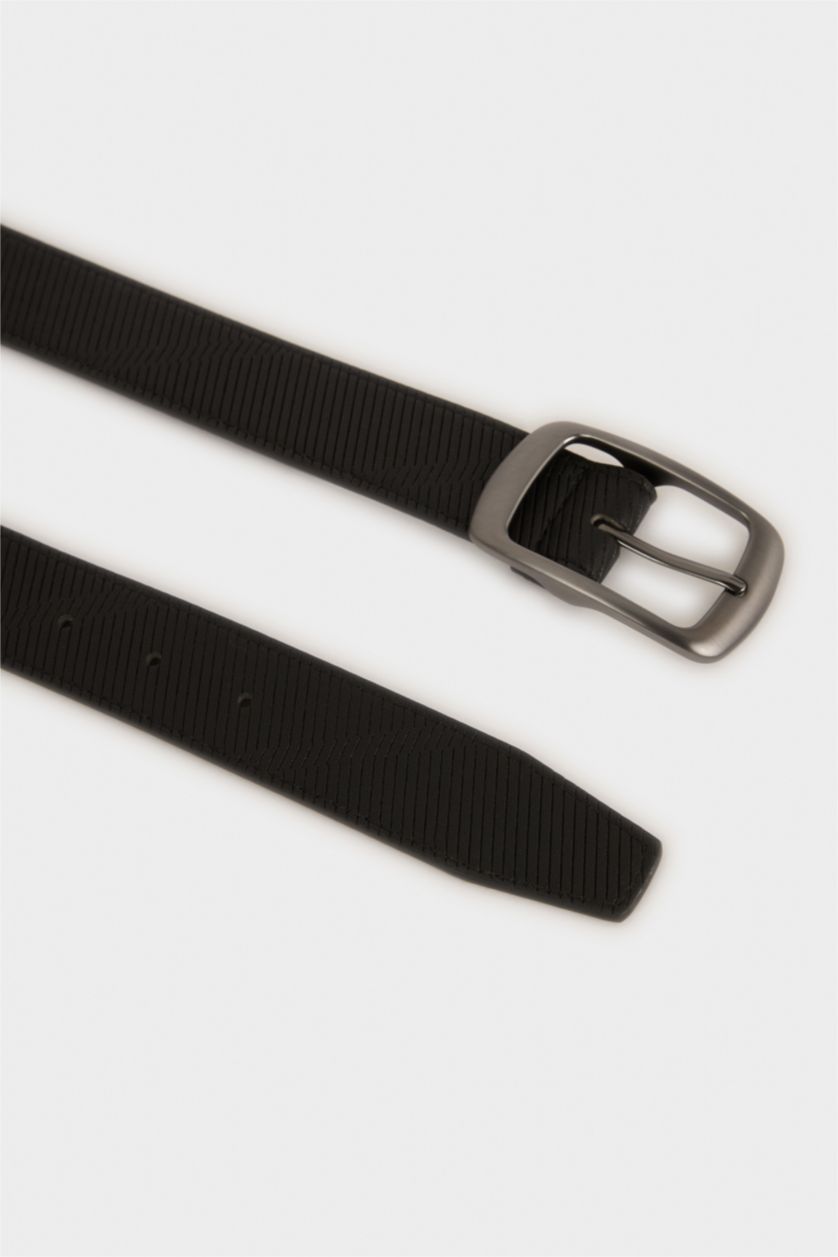 MAN Black Man Oval Buckle Faux Leather