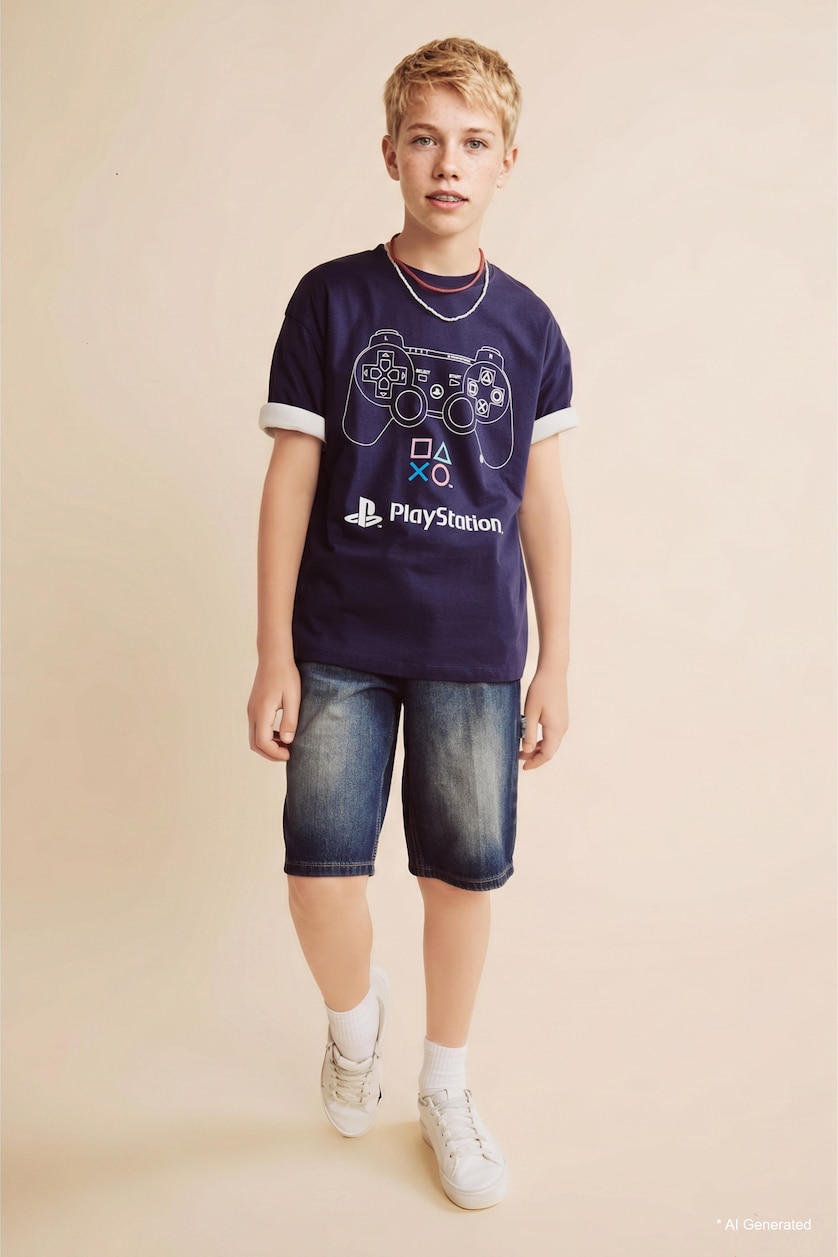 BOYS & TEENS NAVY Boy PlayStation Oversize T-Shirt