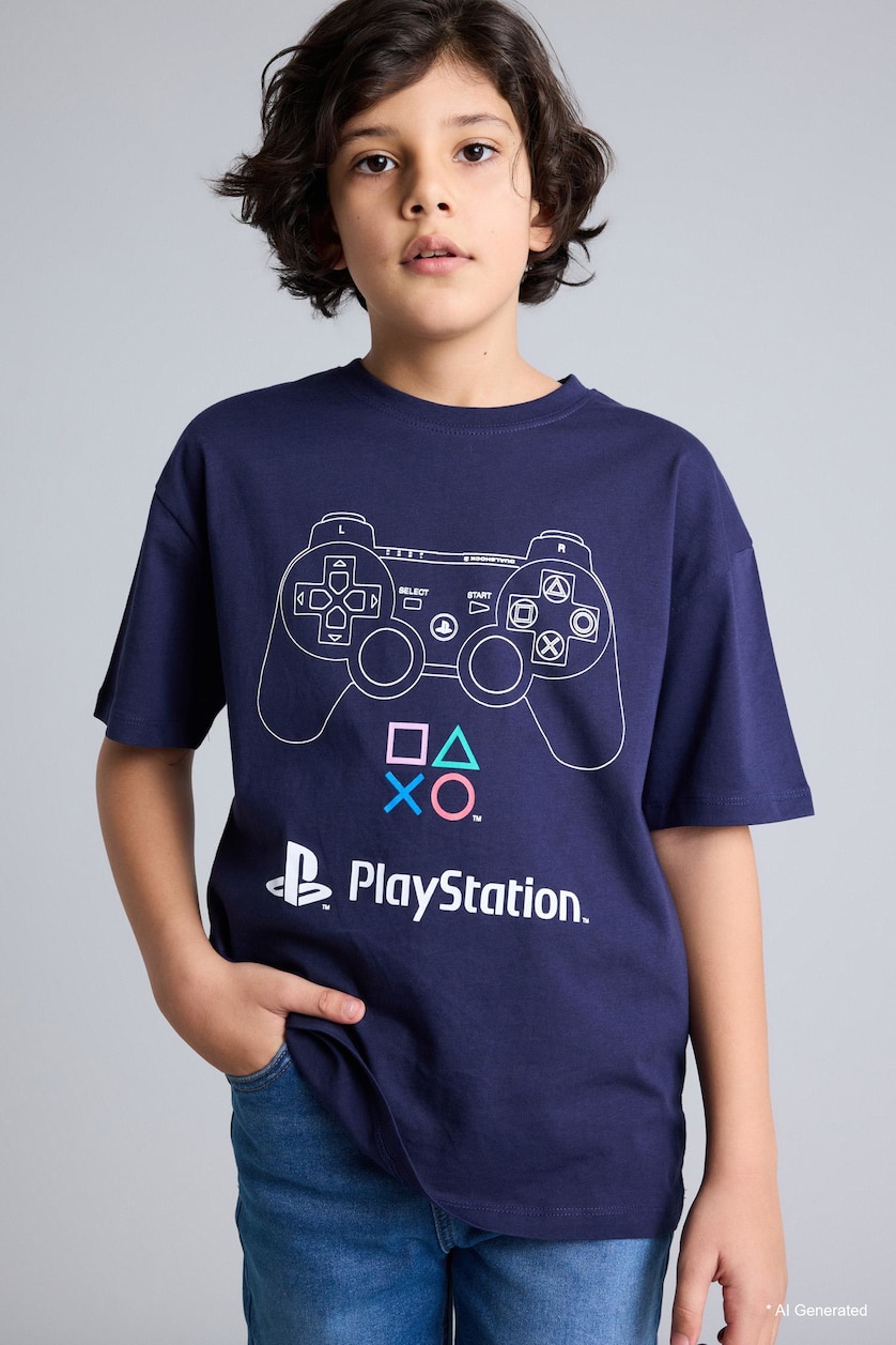 BOYS & TEENS NAVY Boy PlayStation Oversize T-Shirt