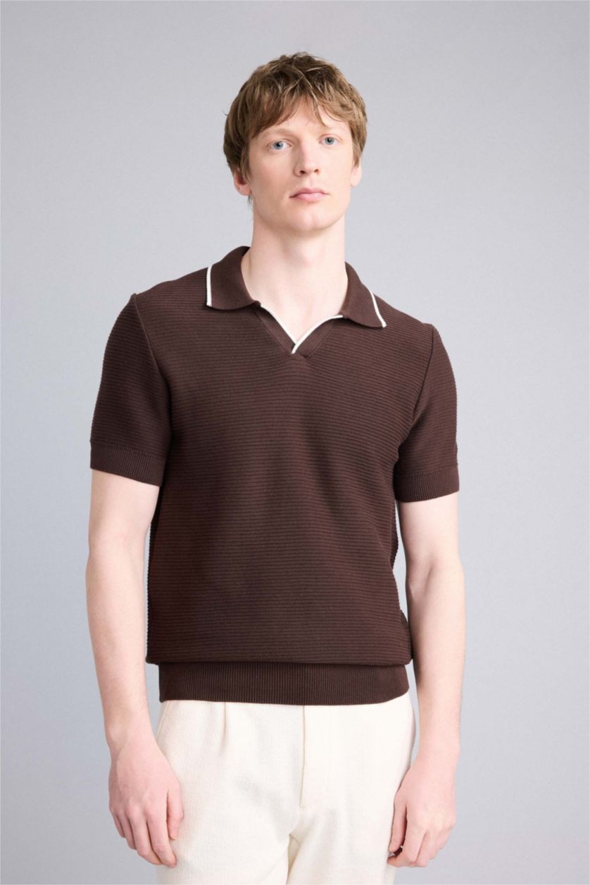 رجالي بني Man Short Sleeve Polo T-Shirt