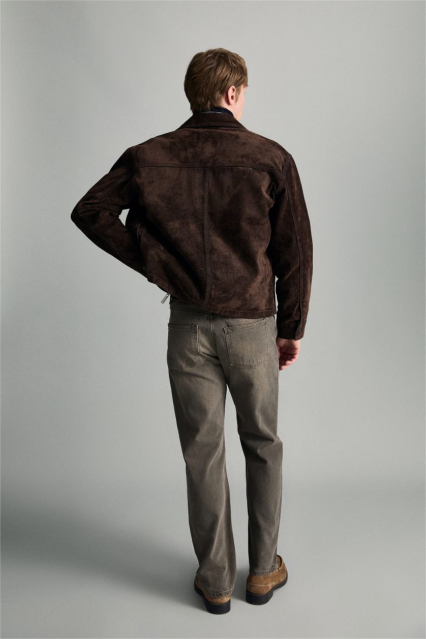 Erkek Açık Kahve Yumuşak Dokulu Straight Fit Jean Pantolon