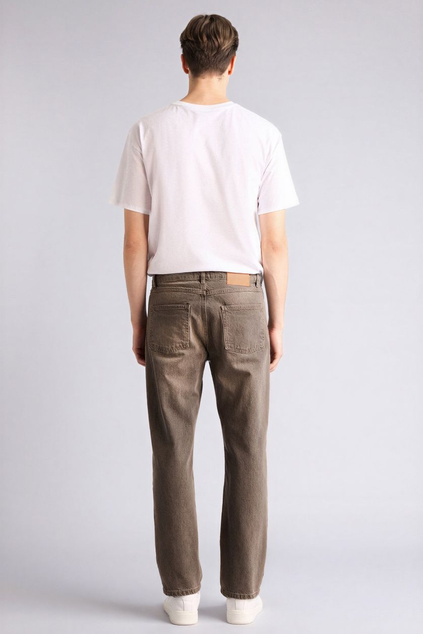 رجال بني فاتح بنطلون جينز قصة مستقيمة ملمس ناعم