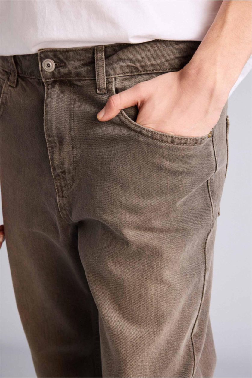 Erkek Açık Kahve Yumuşak Dokulu Straight Fit Jean Pantolon