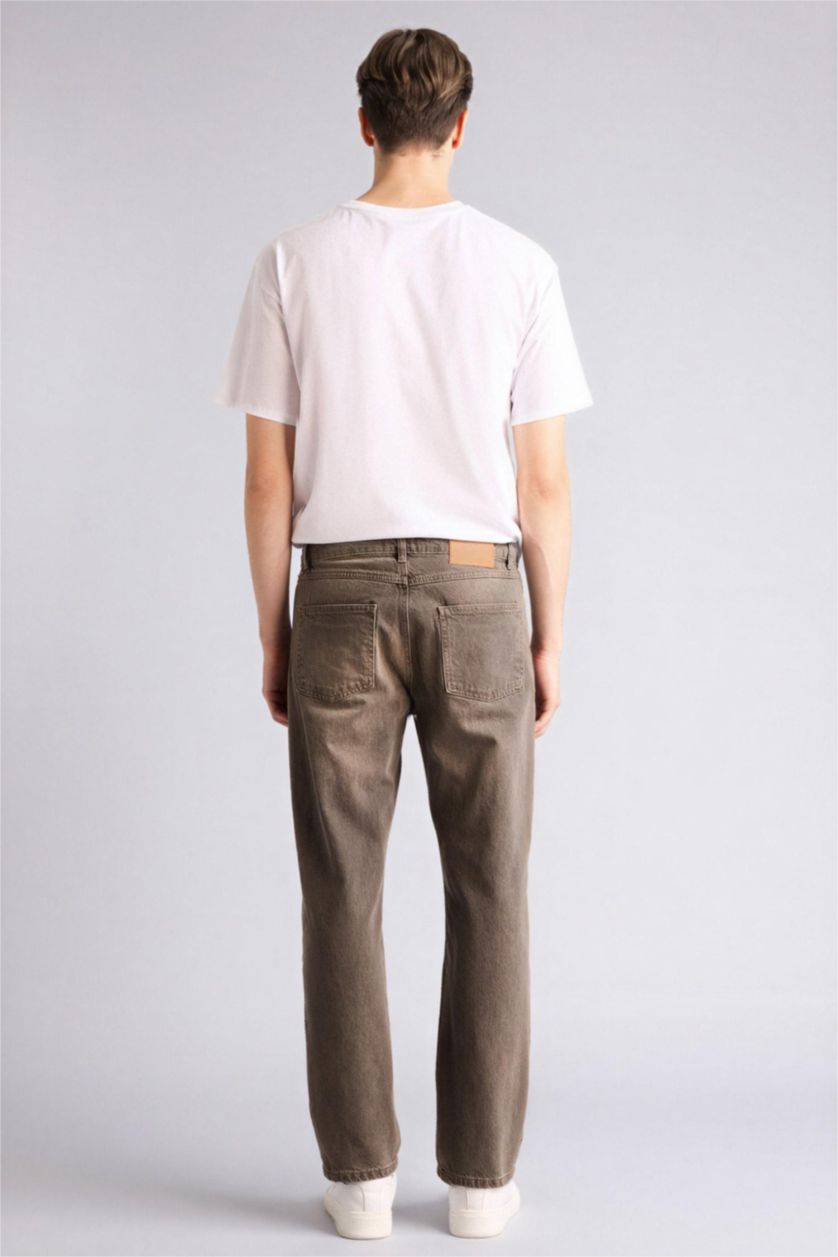 Erkek Açık Kahve Yumuşak Dokulu Straight Fit Jean Pantolon