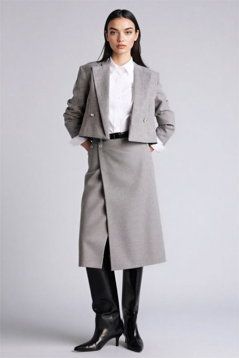 Woman Anthracite Taffeta Normal Waist Midi Skirt