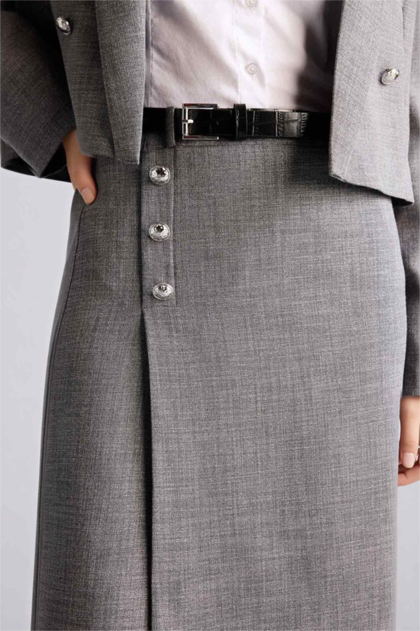 Woman Anthracite Taffeta Normal Waist Midi Skirt