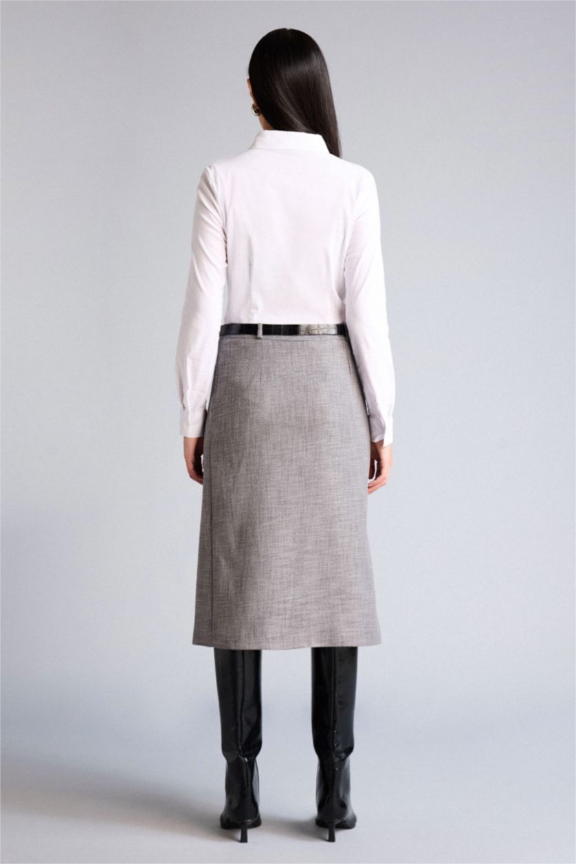 Woman Anthracite Taffeta Normal Waist Midi Skirt