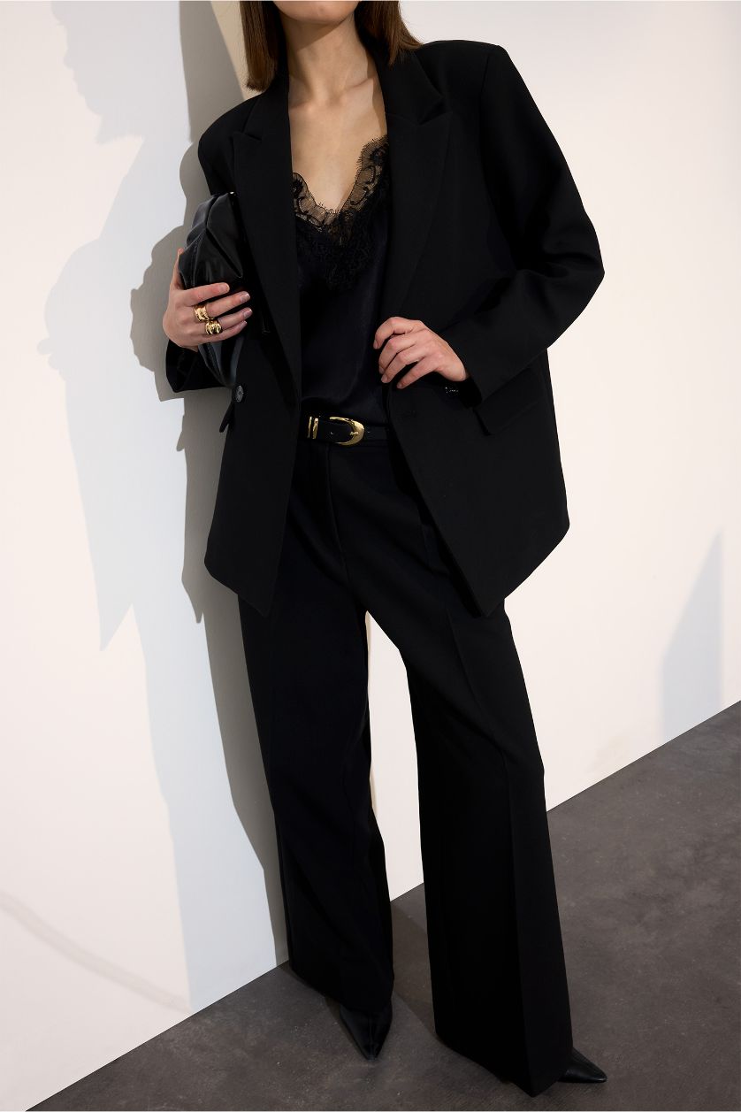 WOMAN Black Oversize Fit Jacket Collar Blazer