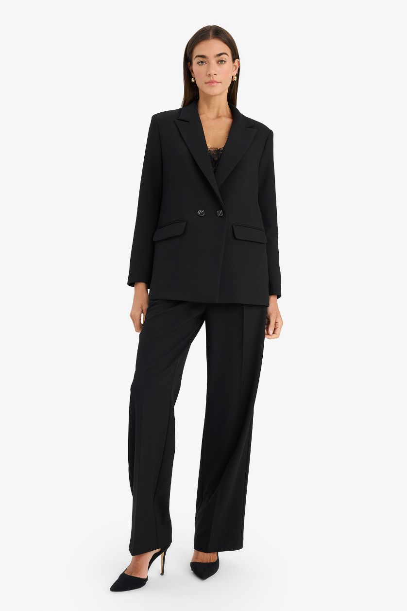 WOMAN Black Oversize Fit Jacket Collar Blazer