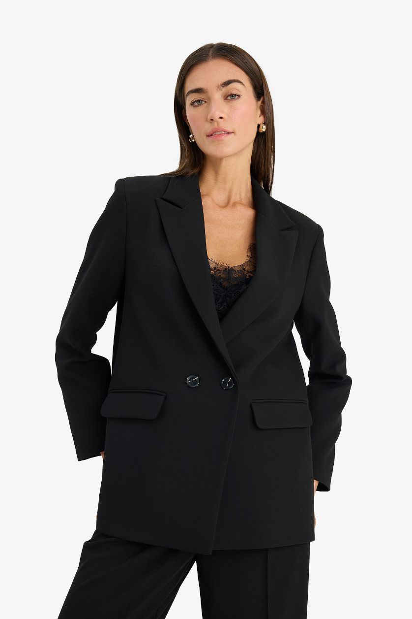 WOMAN Black Oversize Fit Jacket Collar Blazer