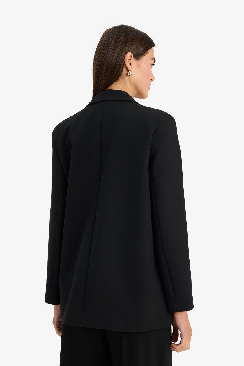 WOMAN Black Oversize Fit Jacket Collar Blazer