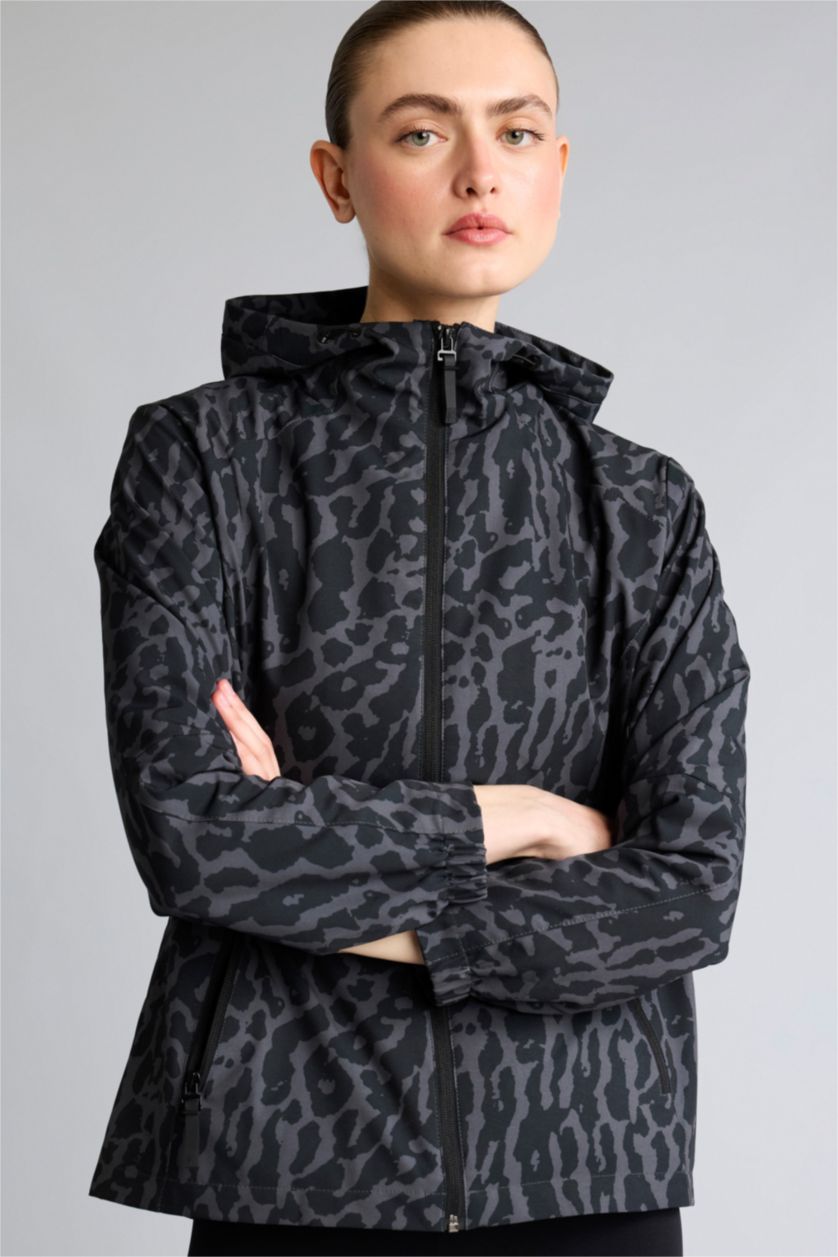 Женщины Черный Дождевик Standard Fit на молнии с капюшоном