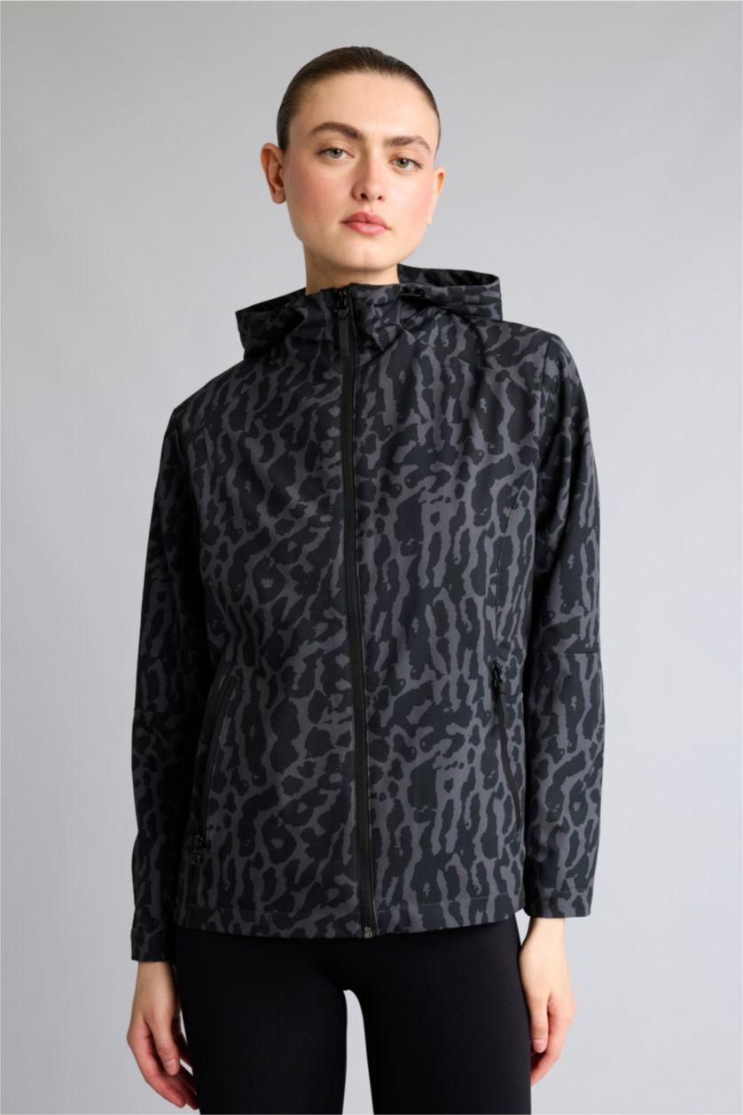 Женщины Черный Дождевик Standard Fit на молнии с капюшоном