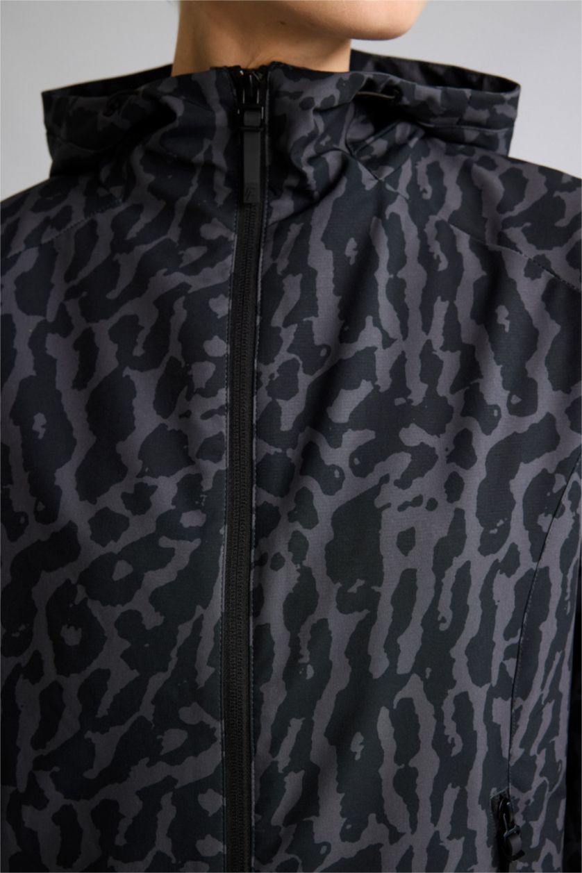 Женщины Черный Дождевик Standard Fit на молнии с капюшоном