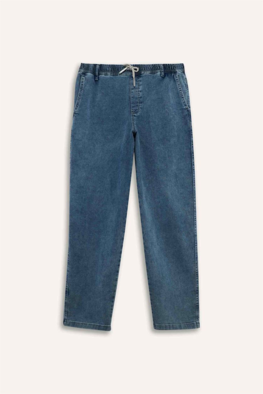 رجال أزرق فاتح بنطرون جينز وايد ليج برجل واسع ملمس ناعم