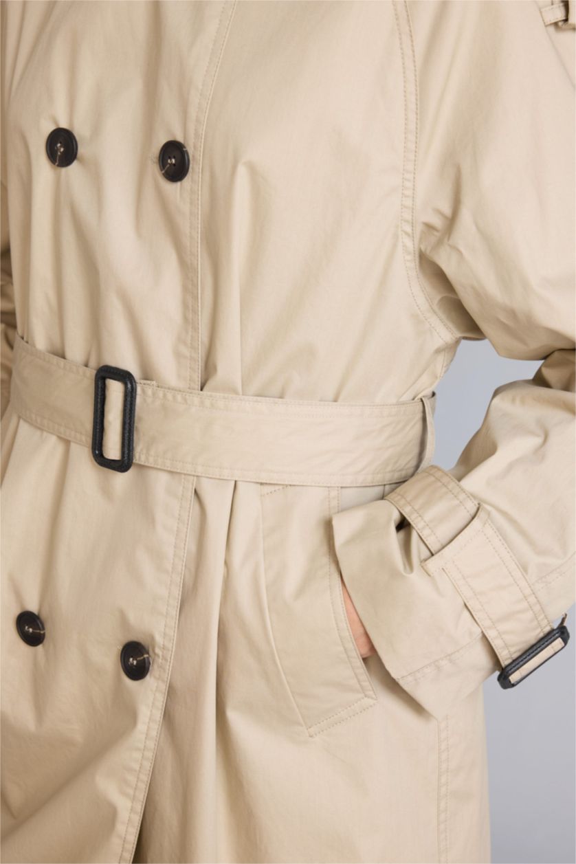 Woman Beige Regular Fit Cotton Lined Twill Trenchcoat