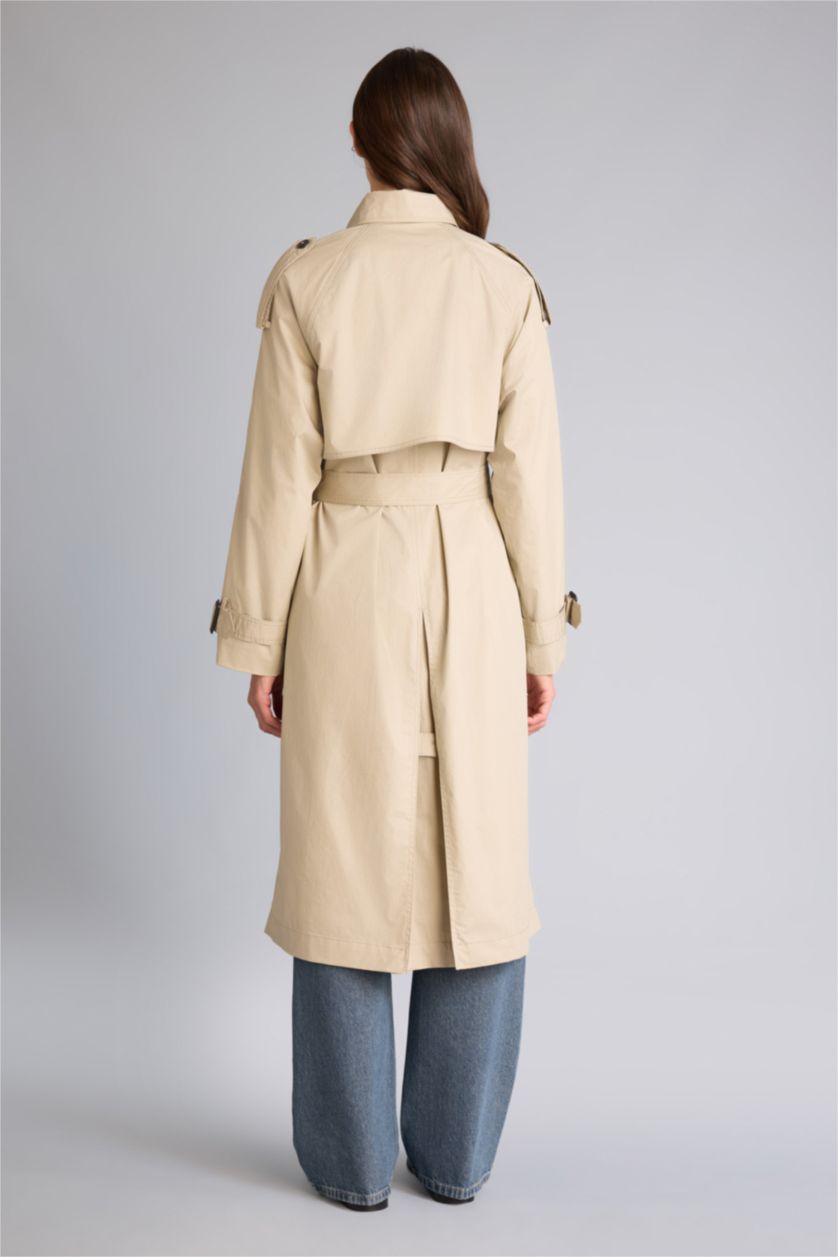 Woman Beige Regular Fit Cotton Lined Twill Trenchcoat