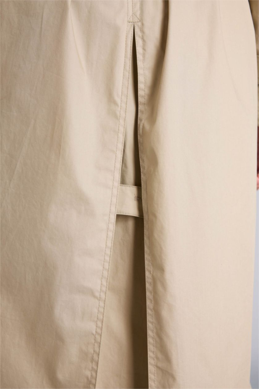 Woman Beige Regular Fit Cotton Lined Twill Trenchcoat