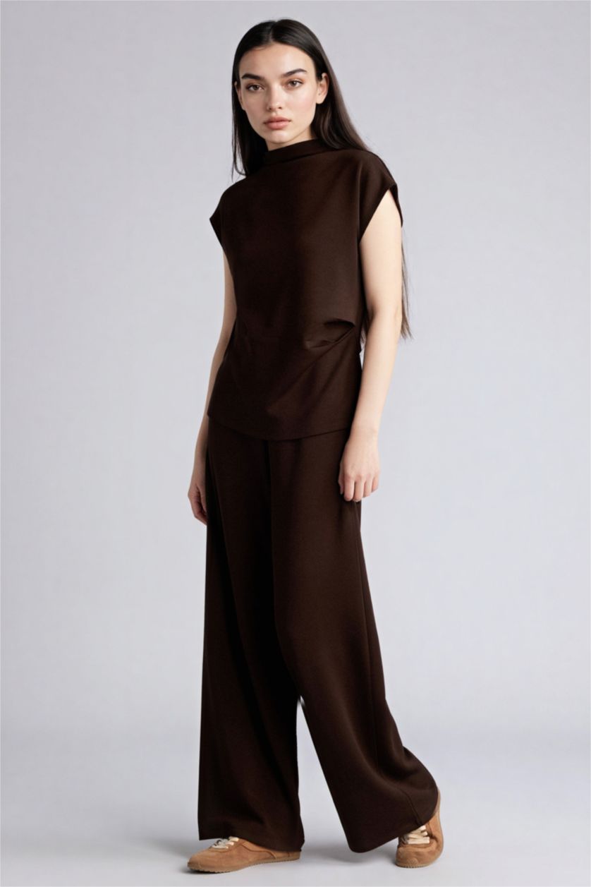 Әйелдерге Қоңыр кең аяқ модаль Шалбар