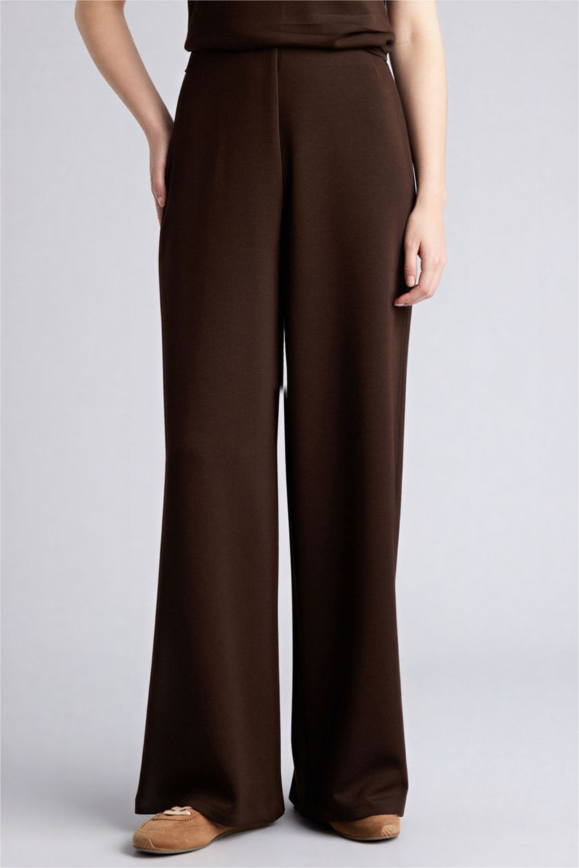 Әйелдерге Қоңыр кең аяқ модаль Шалбар