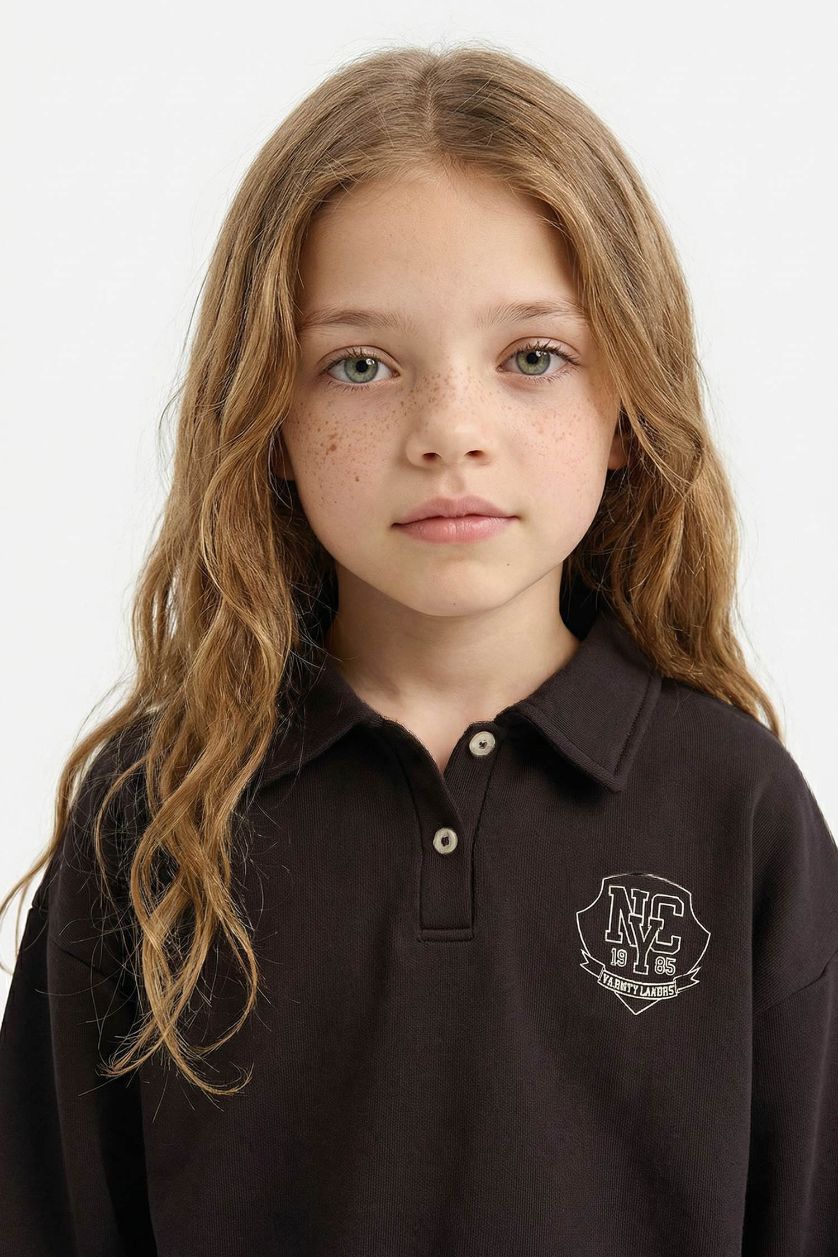 Kız Çocuk - Genç Kız Kahve 2'li Takım Baskılı Sweatshirt Eşofman Altı Kız Çocuk