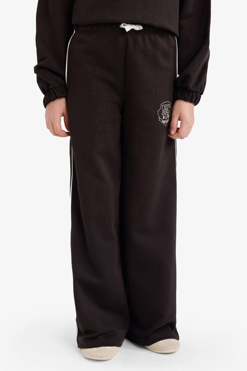 Kız Çocuk - Genç Kız Kahve 2'li Takım Baskılı Sweatshirt Eşofman Altı Kız Çocuk