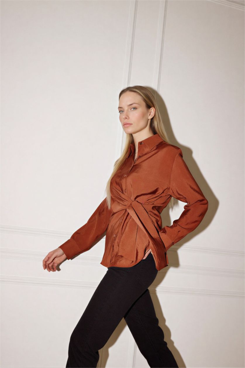 WOMAN Light Brown Relax Fit  Modal Long Sleeve Shirt