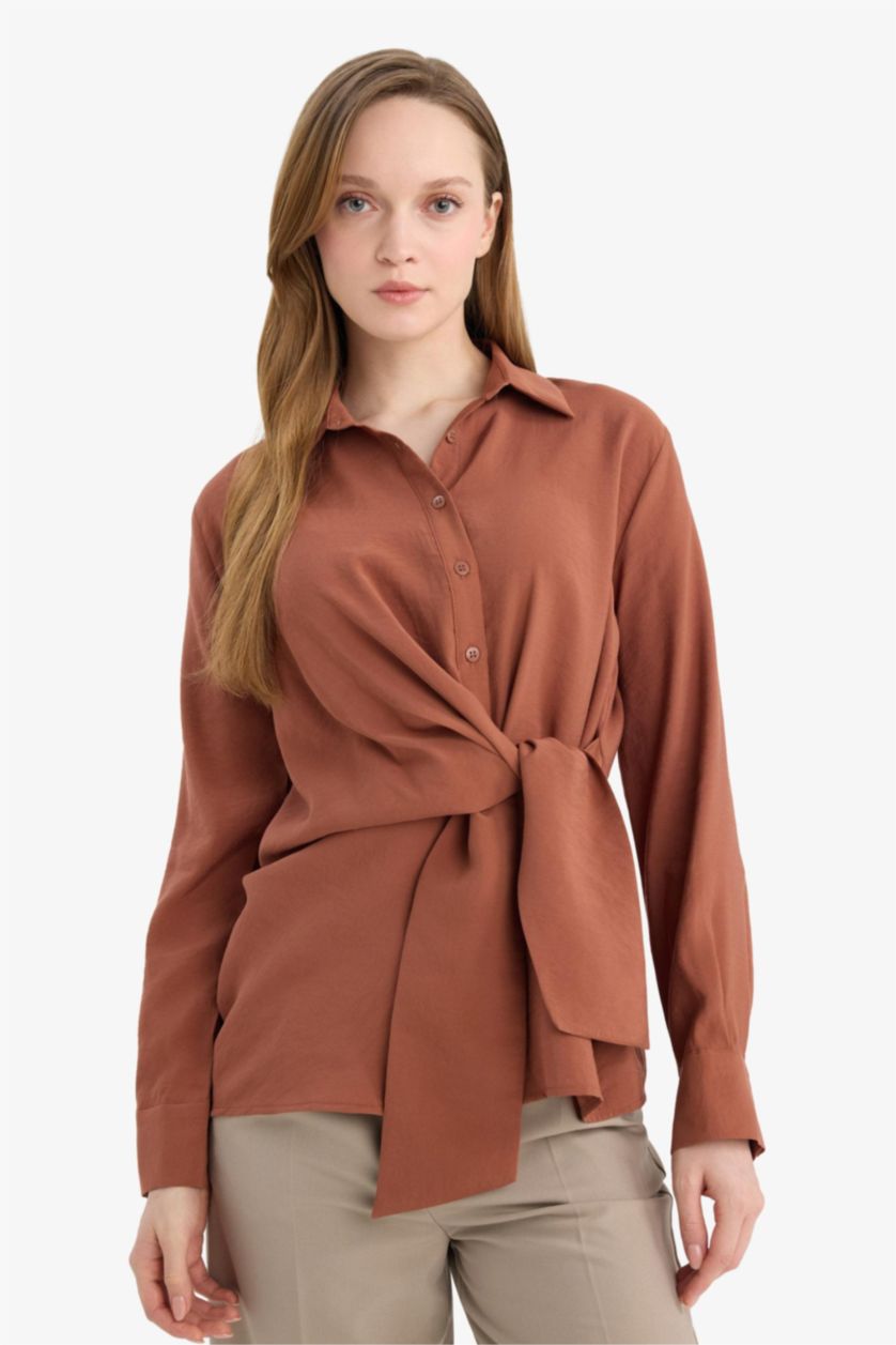 WOMAN Light Brown Relax Fit  Modal Long Sleeve Shirt