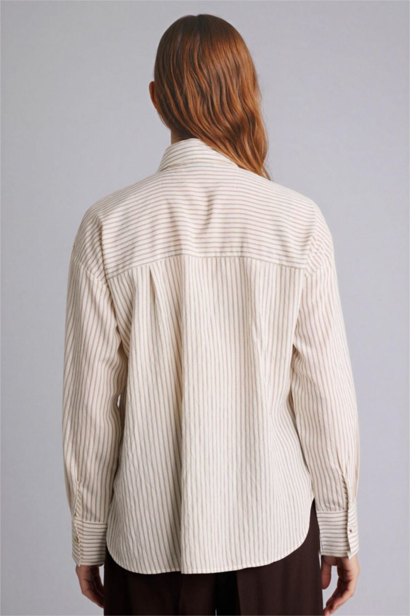 نساء بيج فاتح قميص ردن طويل قصة مريحة