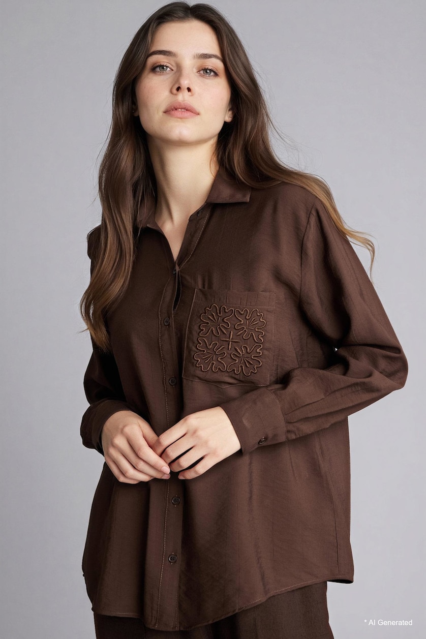 WOMAN Brown Relax Fit Crinkle Fabric Shirt