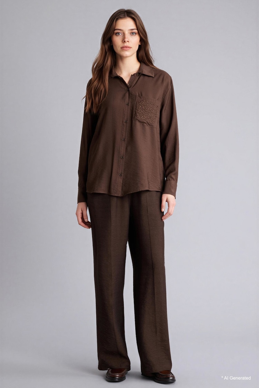 WOMAN Brown Relax Fit Crinkle Fabric Shirt