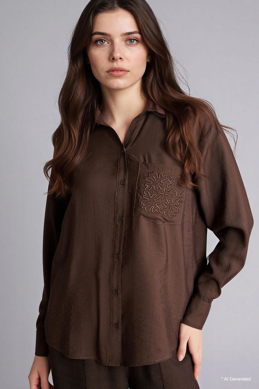 WOMAN Brown Relax Fit Crinkle Fabric Shirt