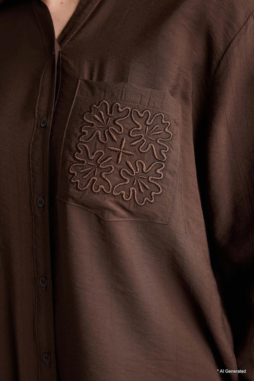 WOMAN Brown Relax Fit Crinkle Fabric Shirt