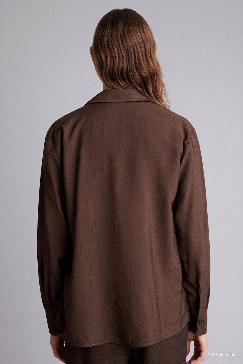 WOMAN Brown Relax Fit Crinkle Fabric Shirt