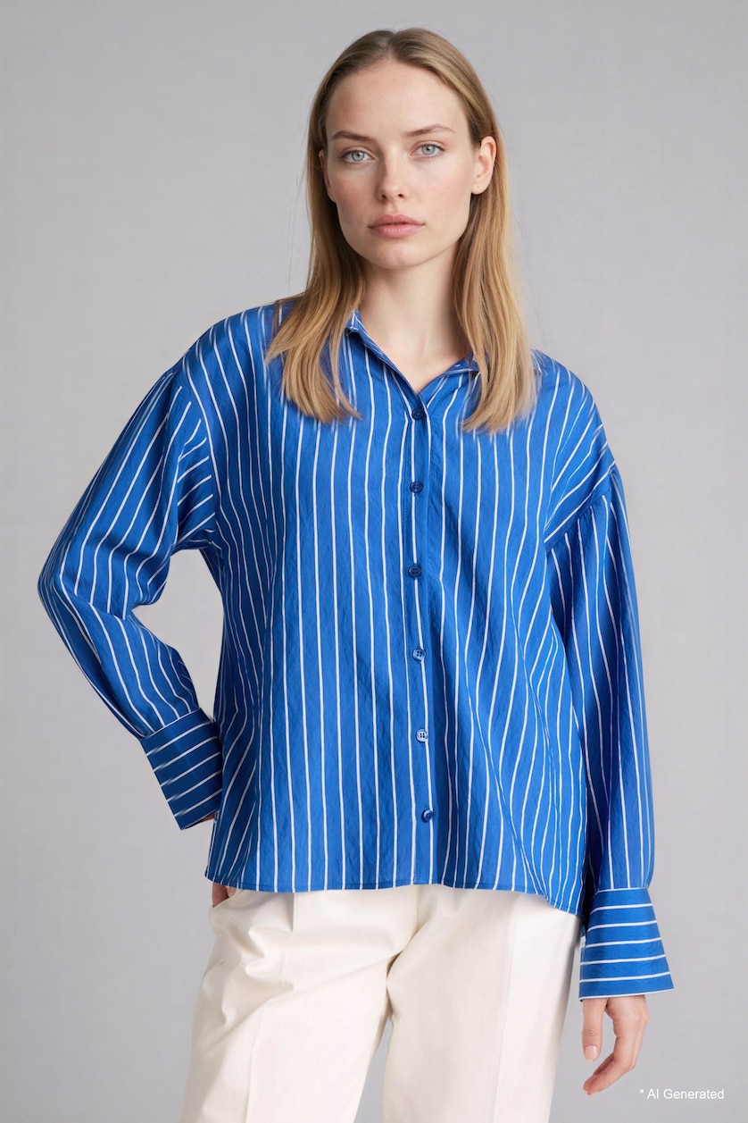 Women NAVY Relax Fit Long Sleeve Shirt