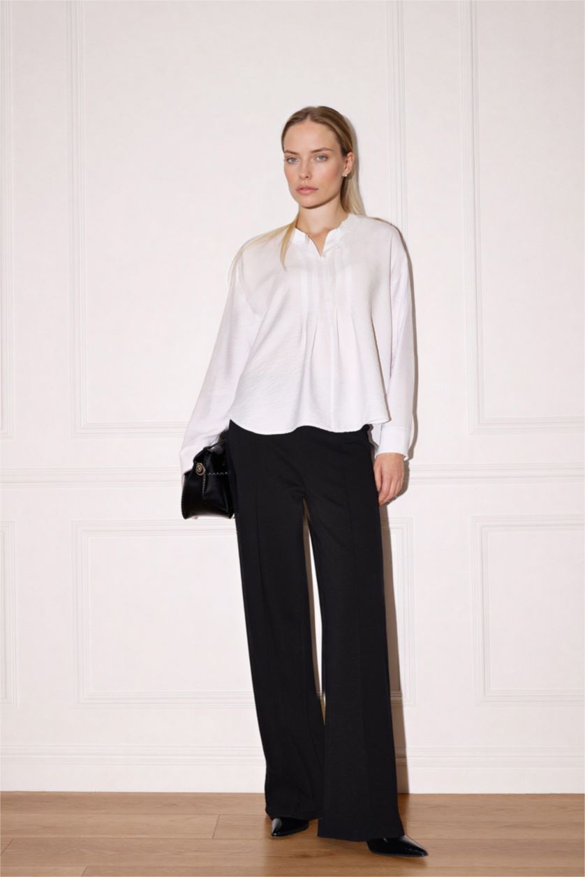 WOMAN White Relax Fit Shirt Collar Long Sleeve Shirt