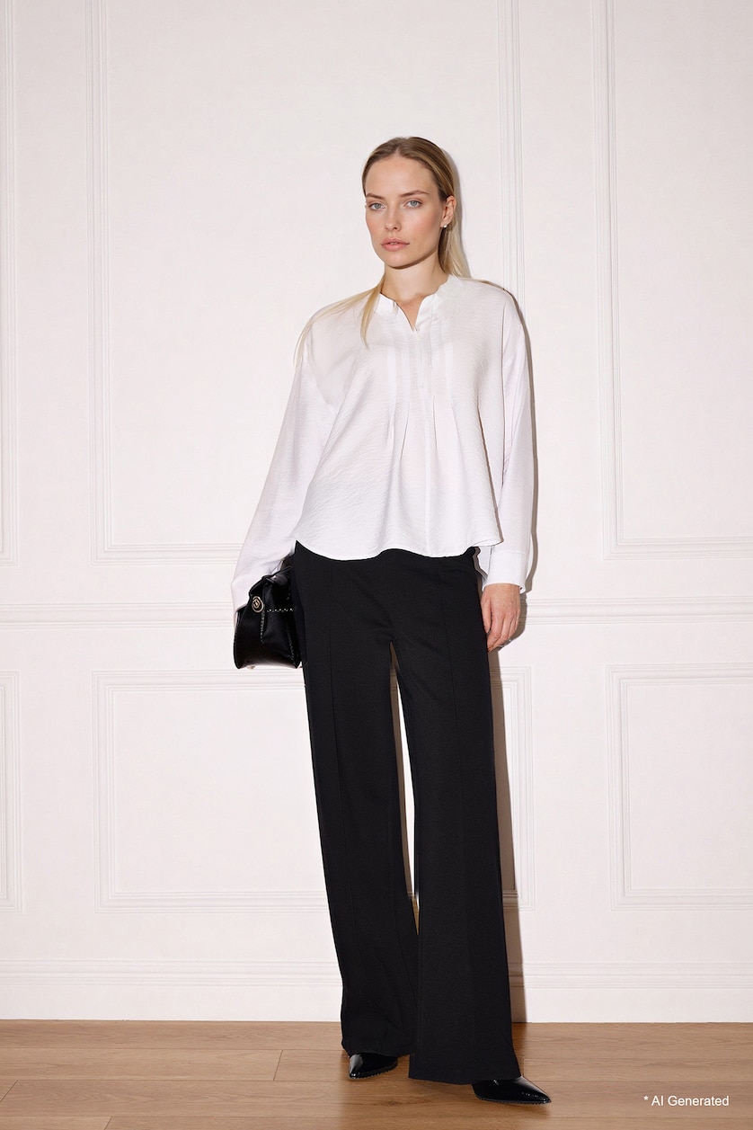 WOMAN White Relax Fit Shirt Collar Long Sleeve Shirt