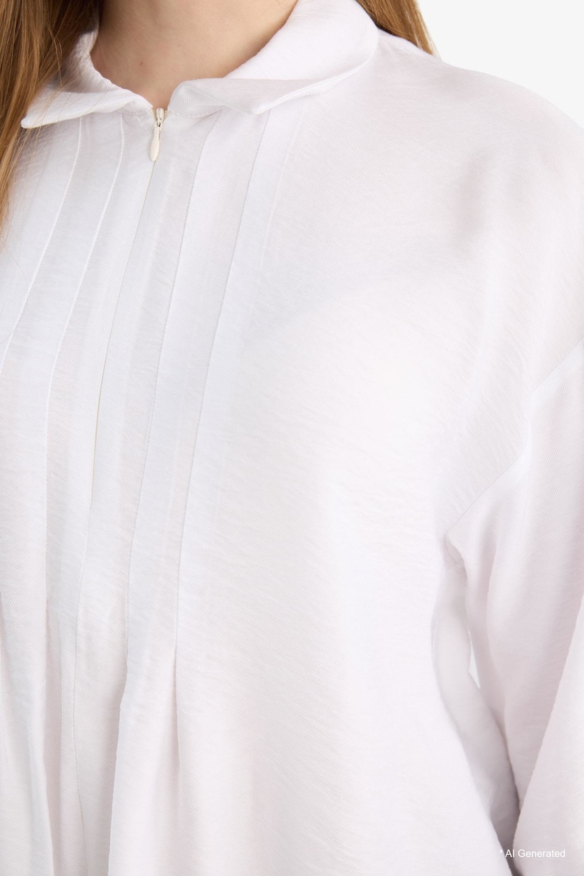 WOMAN White Relax Fit Shirt Collar Long Sleeve Shirt